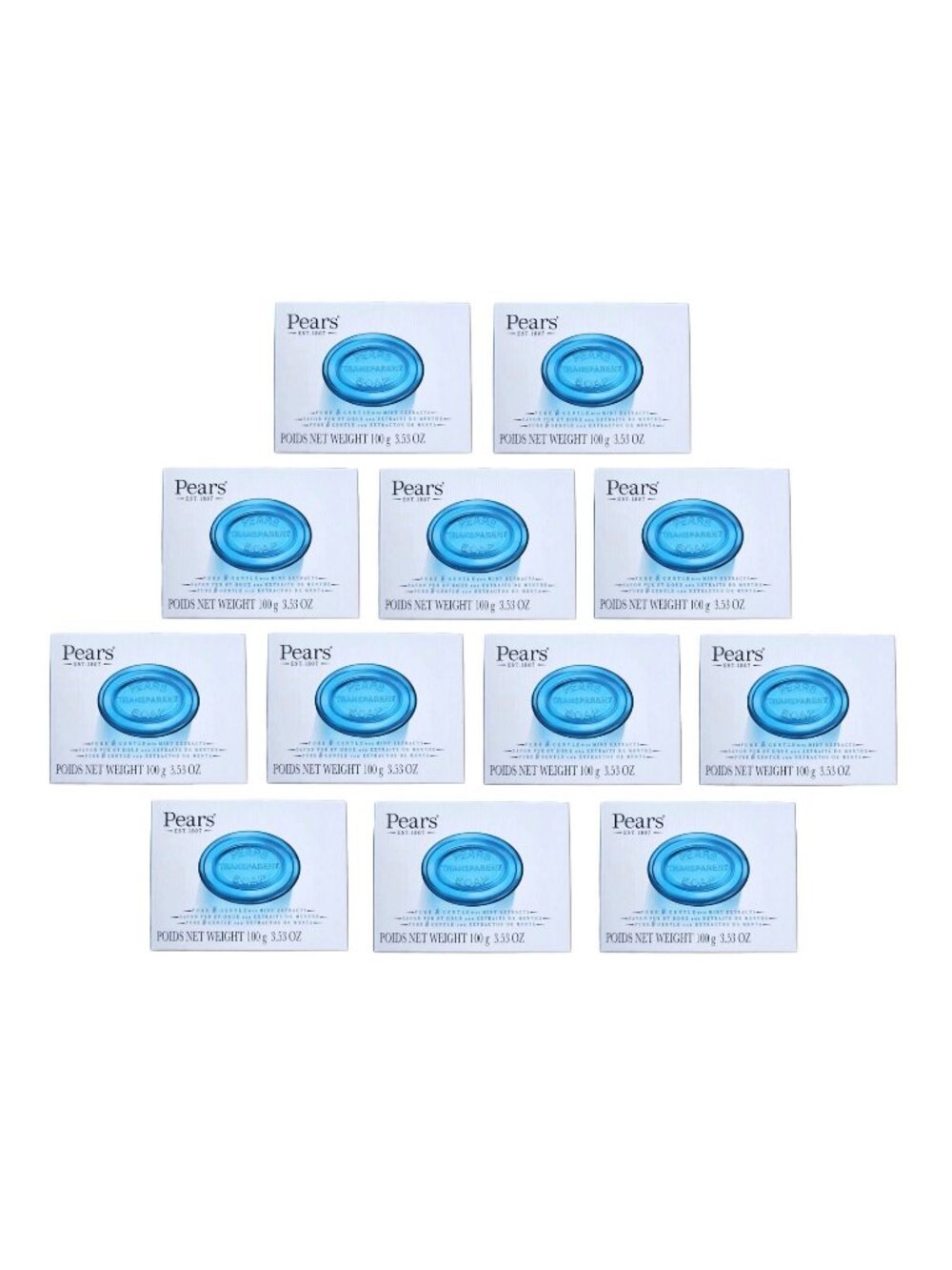 12 Pears Glycerin Soap Bars, Pure & Gentle Transparent Blue w/ Mint Extract